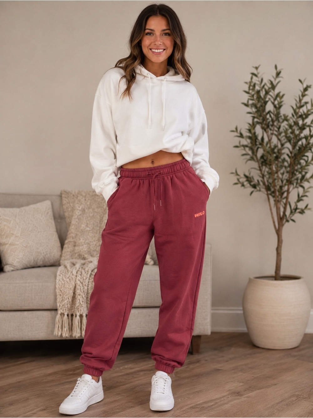 Women's Burgundy Jogger Sweatpants - Casual Track Pants
